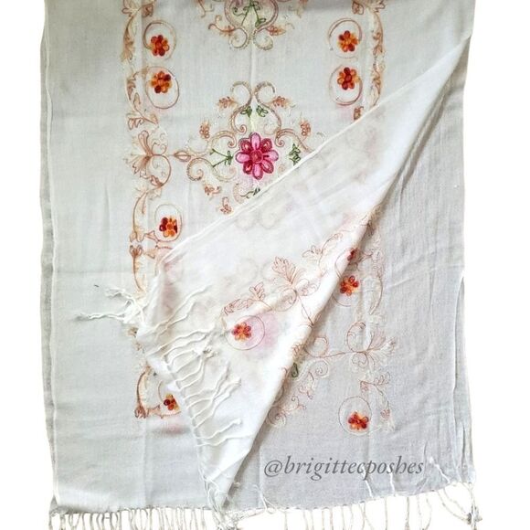 CHALINA  White Embroidered Shawl - Picture 9 of 10